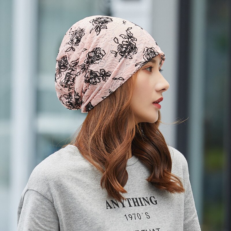 Etnisk stil kvinder strikket hat hættehætte bomuld koreansk stil enkel blonder blomster skullies beanies
