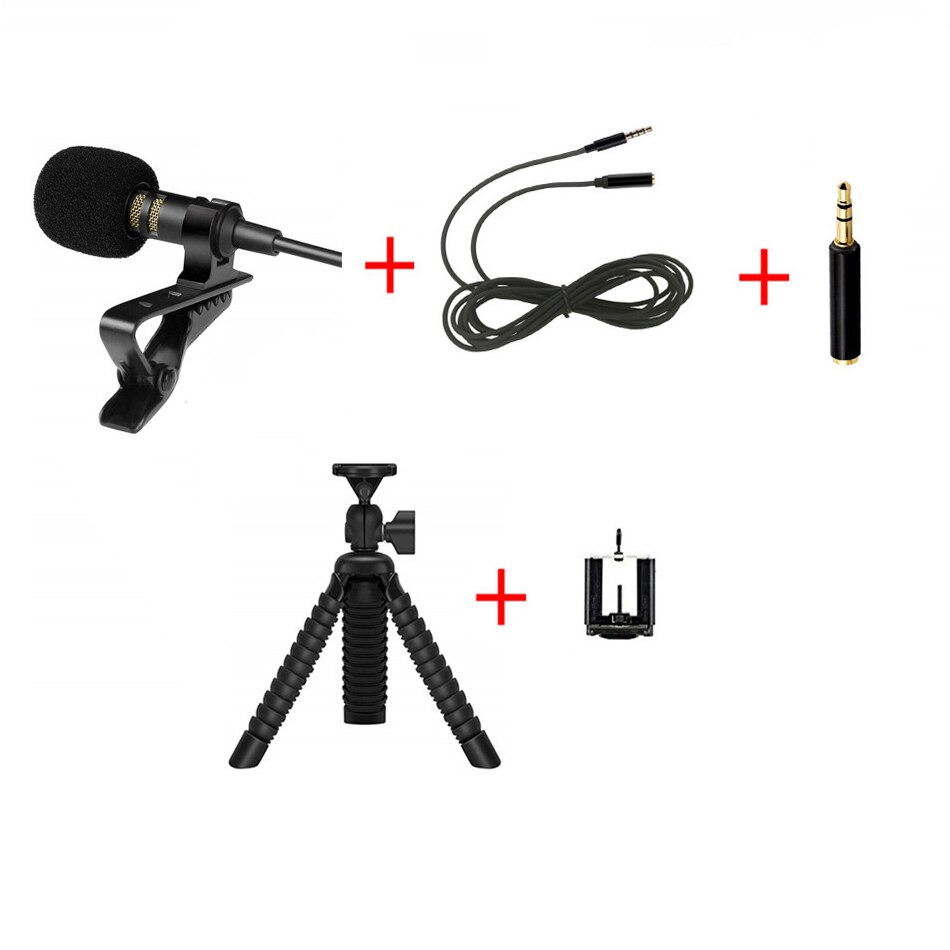 Mini USB Microphone Lapel Lavalier Mic For Phone PC Camera External Cable Mic Splitter Adapter Furry Windscreen Accessories: Micphone Set D