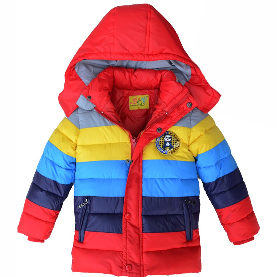 Regenboog Gestreepte Winter Down Jas Voor Jongens En Meisjes Warm Uitloper Capuchon Kids Hoodie Herfst Casual Parka Kleding: A / 3T