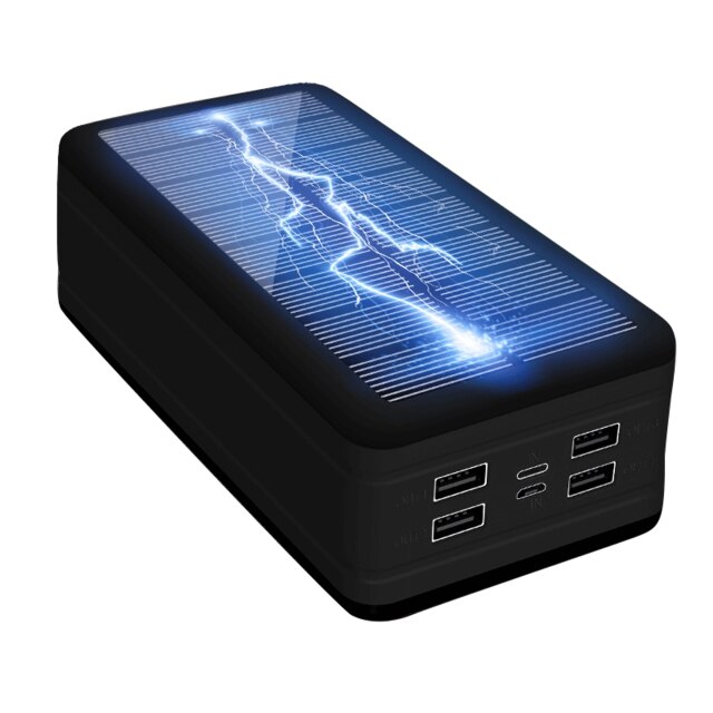Solar 99000 mah power bank carregador sem fio portátil de carregamento rápido com luz acampamento emergência sos bateria externa: Solar Black