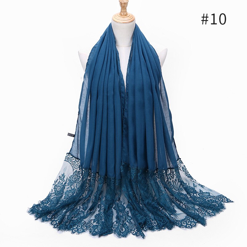 Two Sides Floral Lace Hijabs Viscose Head Scarves Muslim Womens Plain Maxi Muffler Cotton Arab Shawl Tudung Turban 1PC: 10 haqing