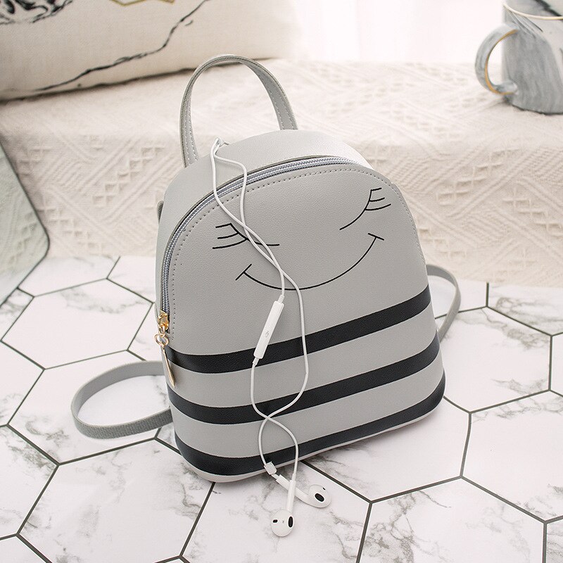 Fille cartables caractère fermeture éclair casque trou sac à dos en bandoulière sacs téléphone portable sac à main: gray