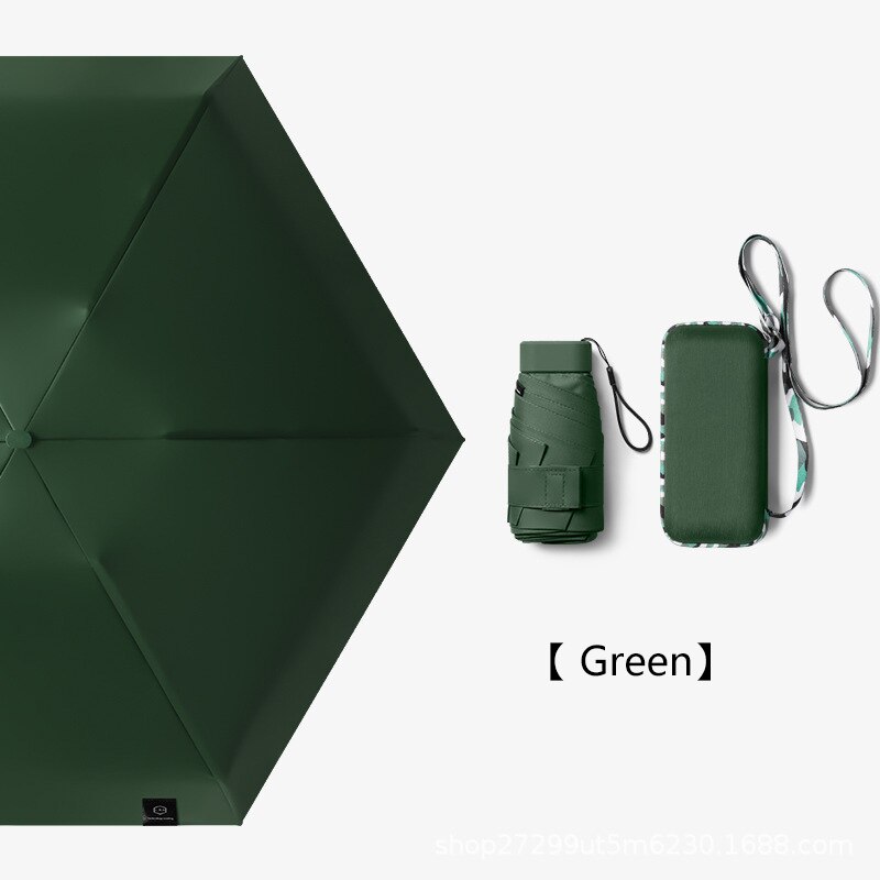 Flat Fold Mini Umbrella Women Pocket Summer Sun Umbrella for Women Small Cute Umbrellas for Girls with Storage Bag: Green