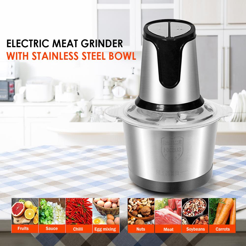 2 Speeds 300W Stainless Steel Meat Grinder 2L Big Capacity Electric Chopper Meat Grinder Mincer Household Food Processor Slicer