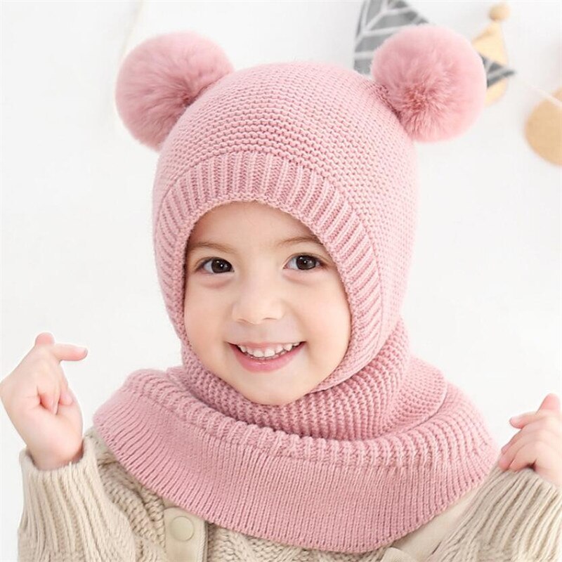 tricot à capuche écharpe enfants chapeau et écharpe enfant avec masque hiver Protection chaude oreille Pom Cap écharpes filles garçon accessoires