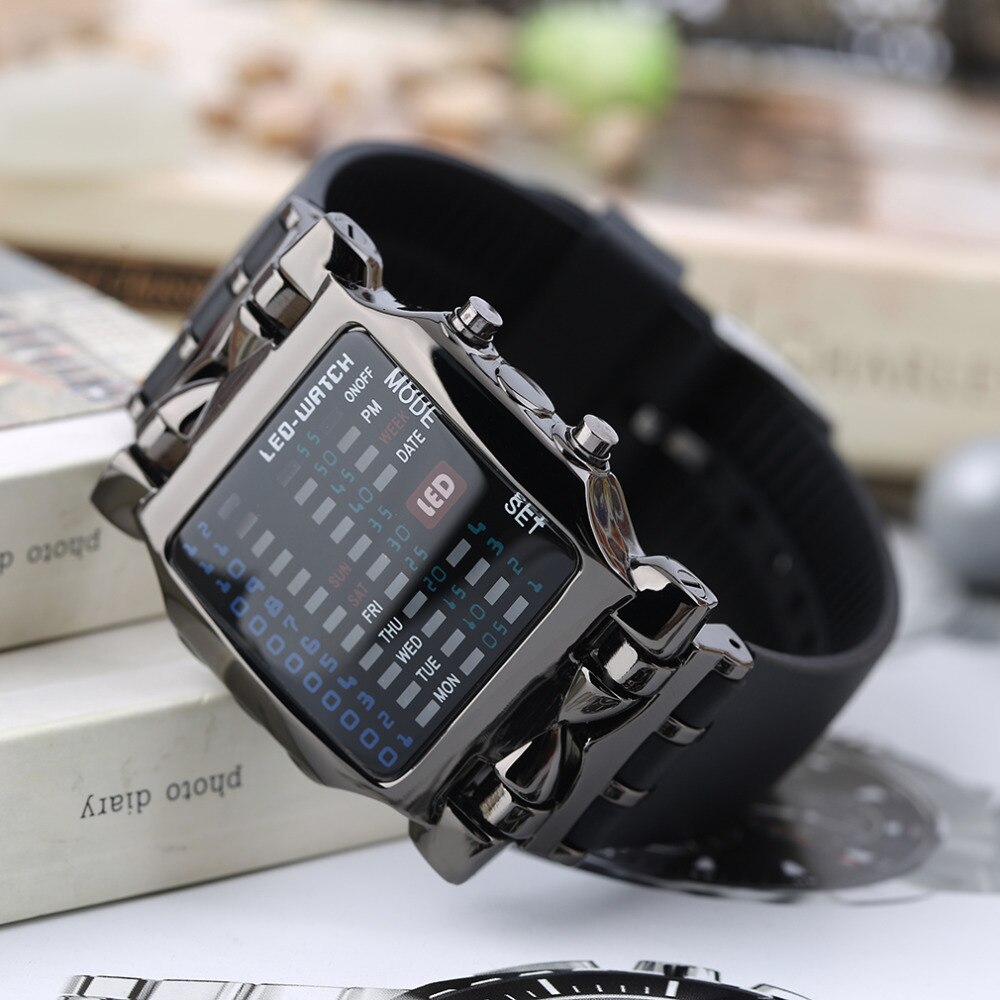 Udendørs sport led digitale binære ure populære firkantede uisex gummibånd casual armbåndsur relogio
