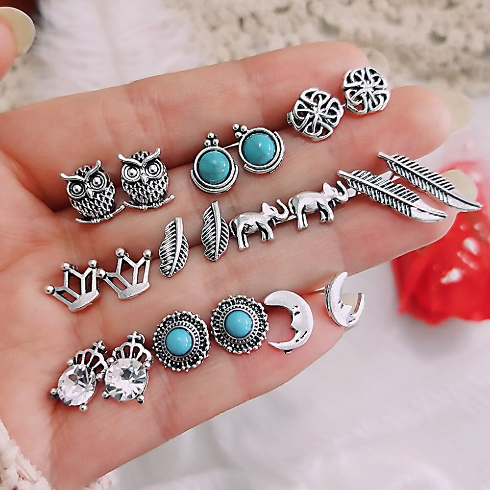 Böhmen Geometrische Kleine Stud Ohrringe Set Für Frauen Shell Blume Stern Hand Charme Ohrringe Mädchen Trendy Schmuck