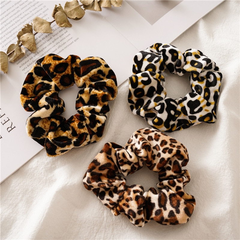 Scrunchie de punto de leopardo para niña y mujer, bandas de goma elásticas para el cabello, lazos para el cabello crujientes, coletero, accesorios para el cabello