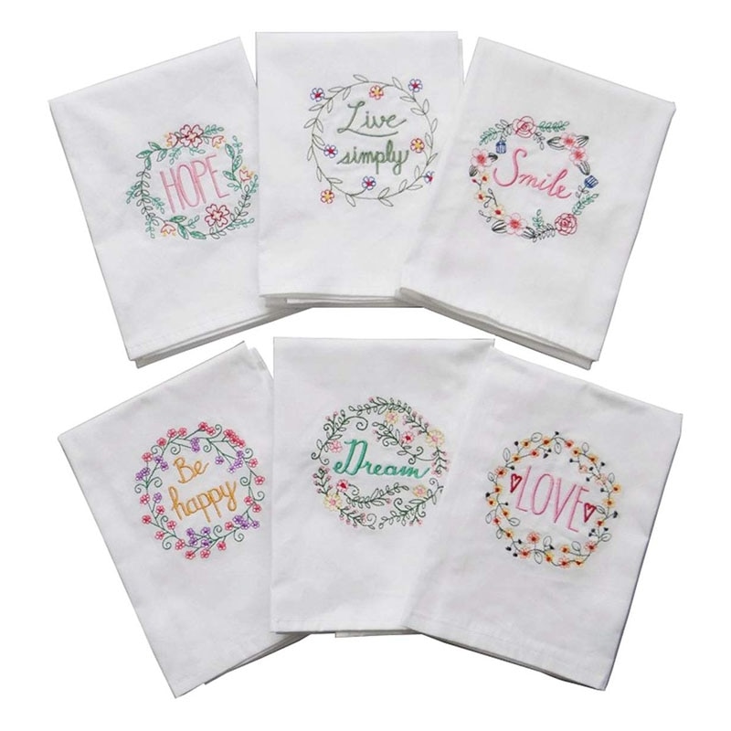 Embroidery Dinner Cloth Napkin Cotton Style Table Linen with Flower Embroidery, Kitchen Tableware Tea Towel for Wedding Party Bi: Default Title