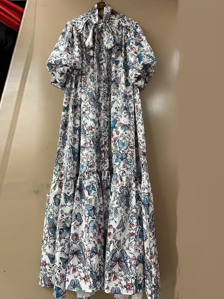 Vestido holgado informal con estampado geométrico de manga corta y burbuja de un solo pecho , vestido con cordones y temperamento para mujer de verano 2025: M / Multicolor
