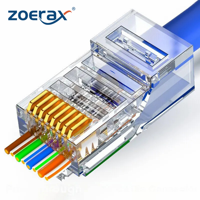 ZOERAX 50/100 Stück RJ45-Pass-Through-Stecker 23AWG Cat6 Cat5e RJ45 Modularstecker vergoldet 8P8C RJ45-Enten