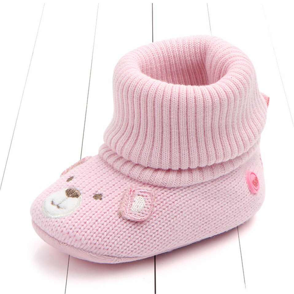 Cartoon Herfst Winter Baby Leuke Warme Schoenen Mooie Baby Laarzen Zachte Beer Wandelaars Gebreide Zachte Zolen Booties: Pink / 13cm (5.12 in)