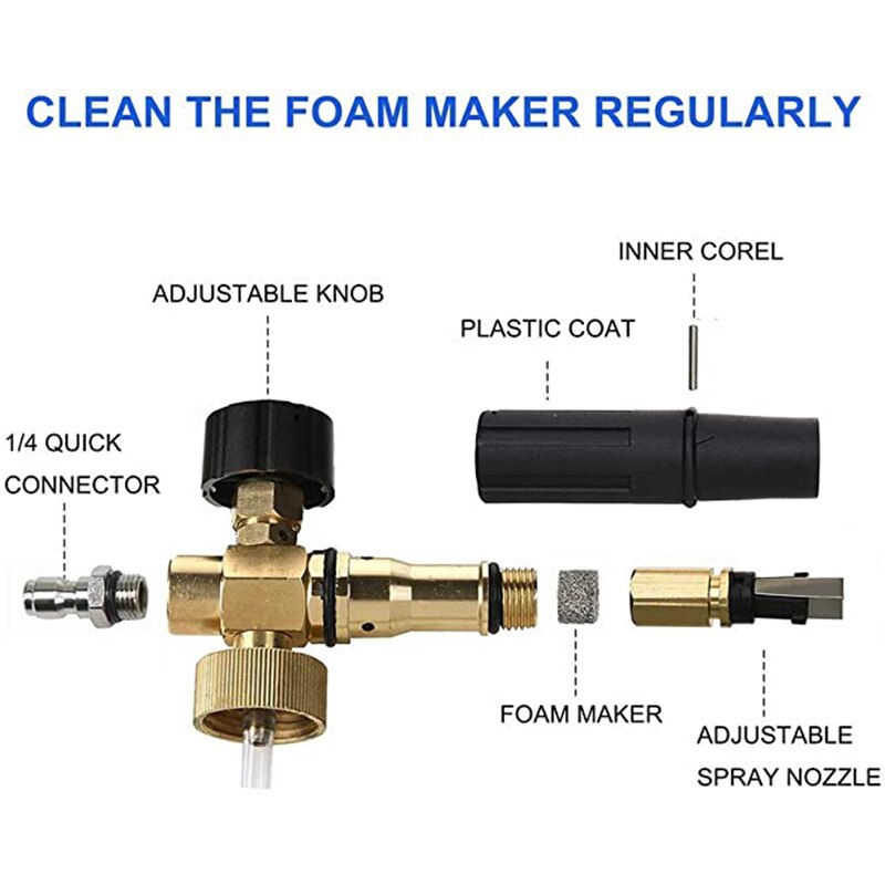 Lanza de espuma de nieve de 1L para Karcher K2 K3 K4 K5 K6 K7, lavadoras a presión para coche, generador de espuma de jabón con boquilla de pulverizador ajustable, GI/4