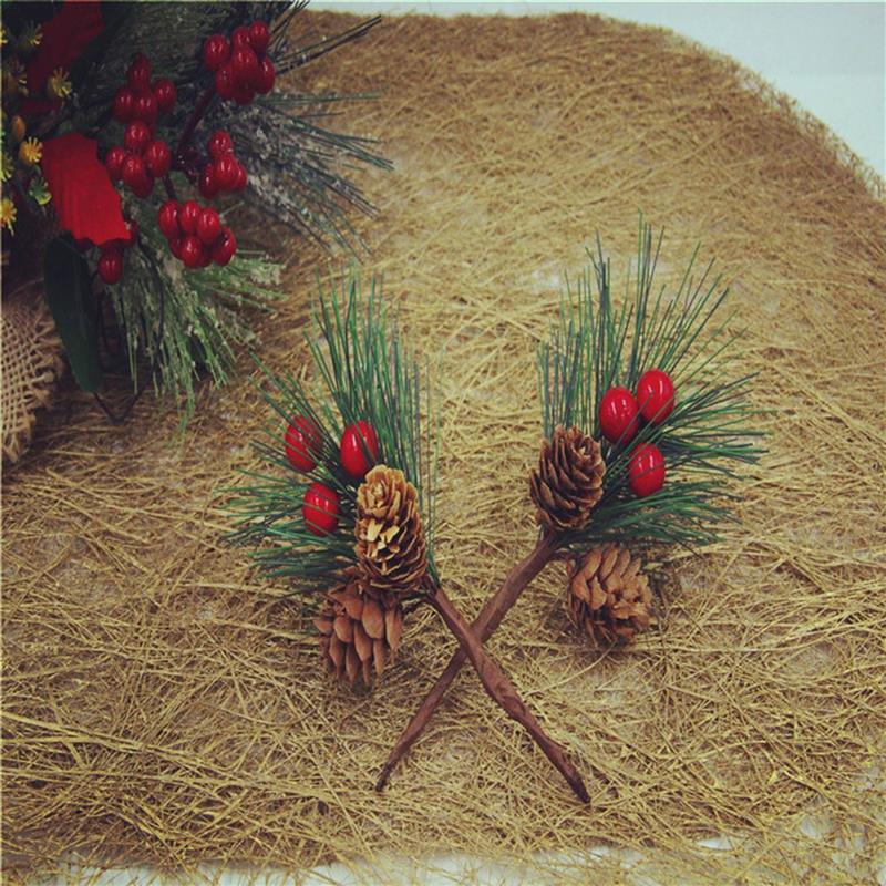 10 Uds. Palillo de bayas de Navidad Pinecone aguja de pino simulada rama pequeña rama de pino para de boda decoración Floral artesanías de flores