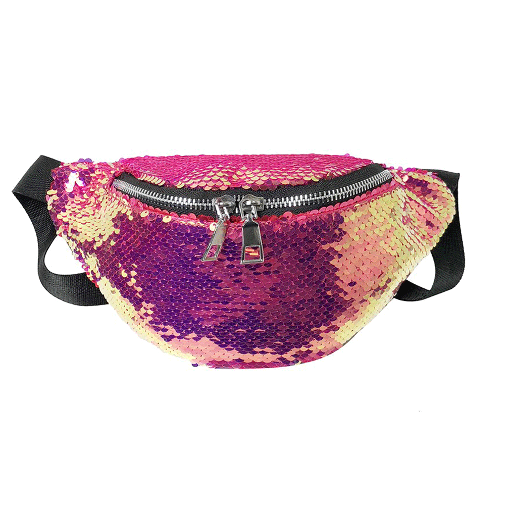 Vrouwen Taille Fanny Pack Belt Bag Pouch Reizen Hip Bum Bag Pailletten Kleine Portemonnee Zwart Blauw Groen Paars Wit rood: Rose Red