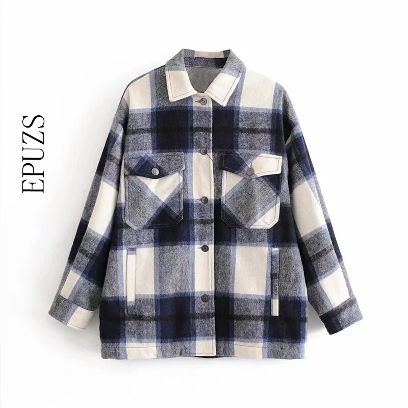 green red Plaid jacket for women winter coat Long Sleeve office coats and jackets women Oversized bomber jacket: royal blue / L