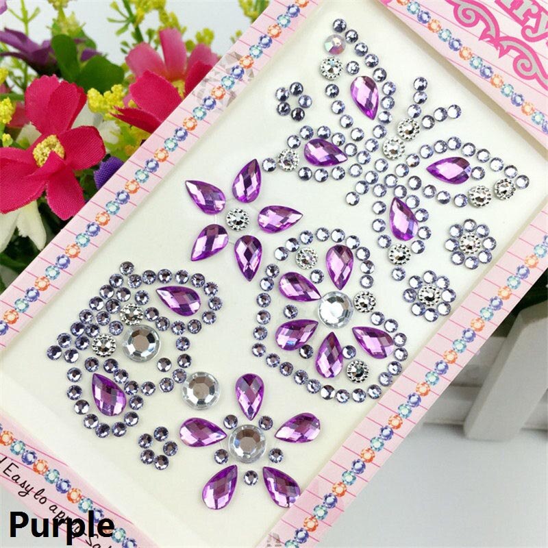 1 set 17*8.5 cm Vlinder Kroon Thema Acryl Strass Telefoon PC Art Diy Decal zelfklevende Steentjes scrapbooking Stickers: Purple