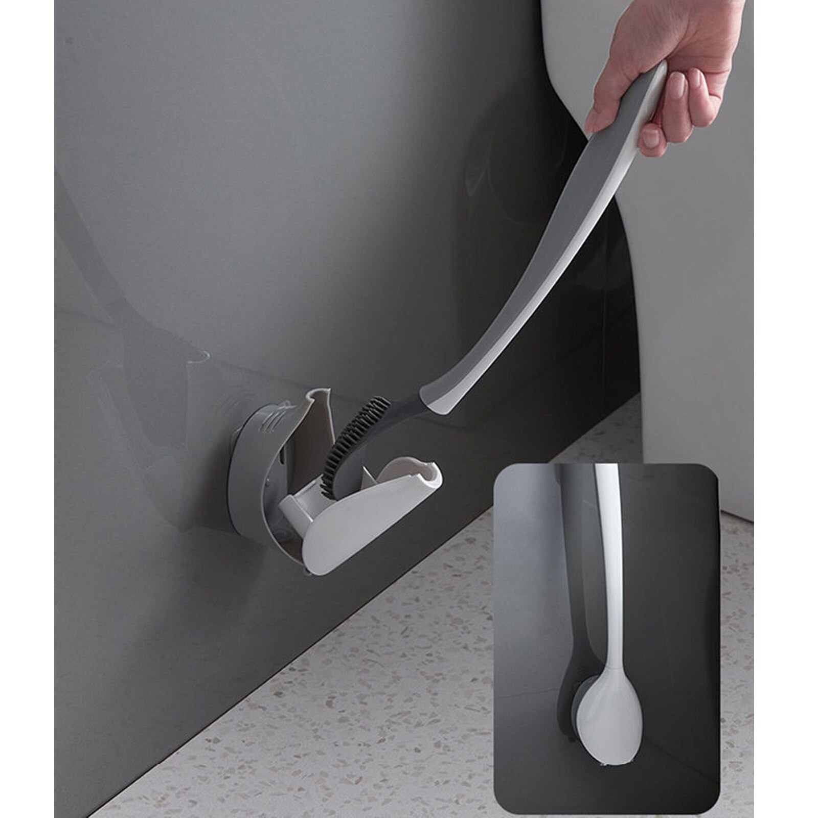 Bathroom Cleaning Tool Holder With Toilet Brush Wall-Mounted Silicone Retractable Toilet Brush No Dead End Cleaning Brush Set