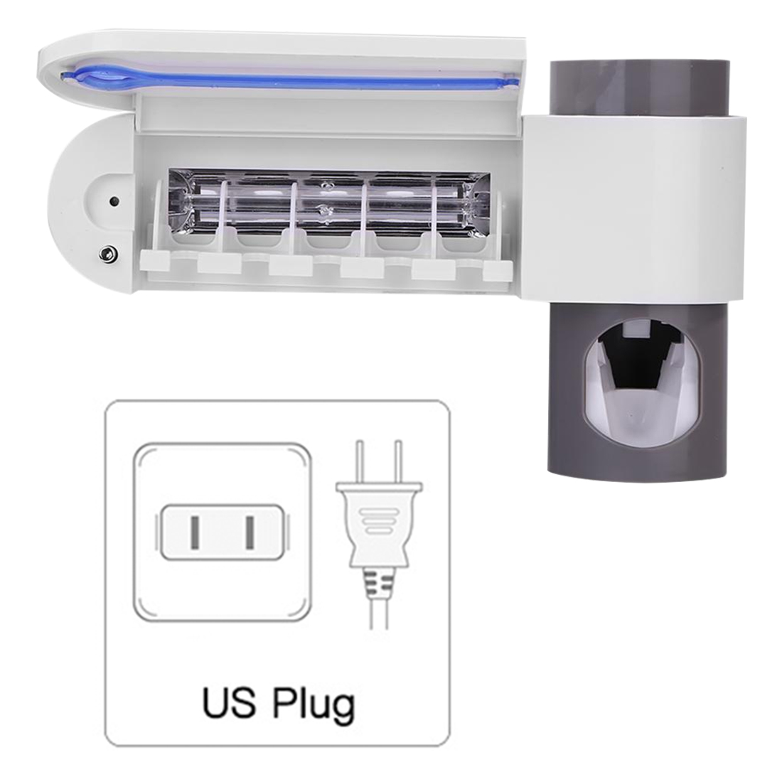 Antibacteria 2 in1 UV Light Ultraviolet Toothbrush Holder Automatic Toothpaste Squeezers Dispenser Home Bathroom Accessories Set: US Plug