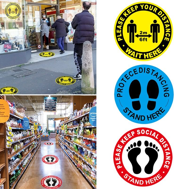 Social Distancing Sticker Waterproof Traffic Distancing Stickers Guidance Keep 2M Away for Retail Shop Restaurant School Public