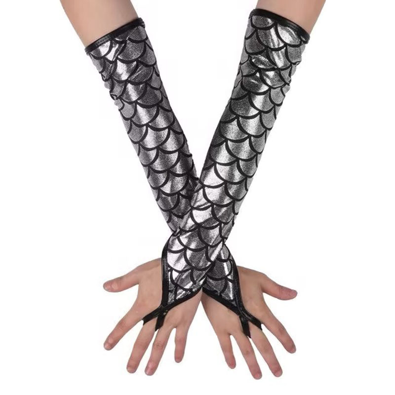 Sexy Dames Lak Lederen Handschoenen Halloween Cosplay Nachtclub Podium Voorstelling Paaldans Arm Mouwen Haak Vinger Lange Want: YELLOW