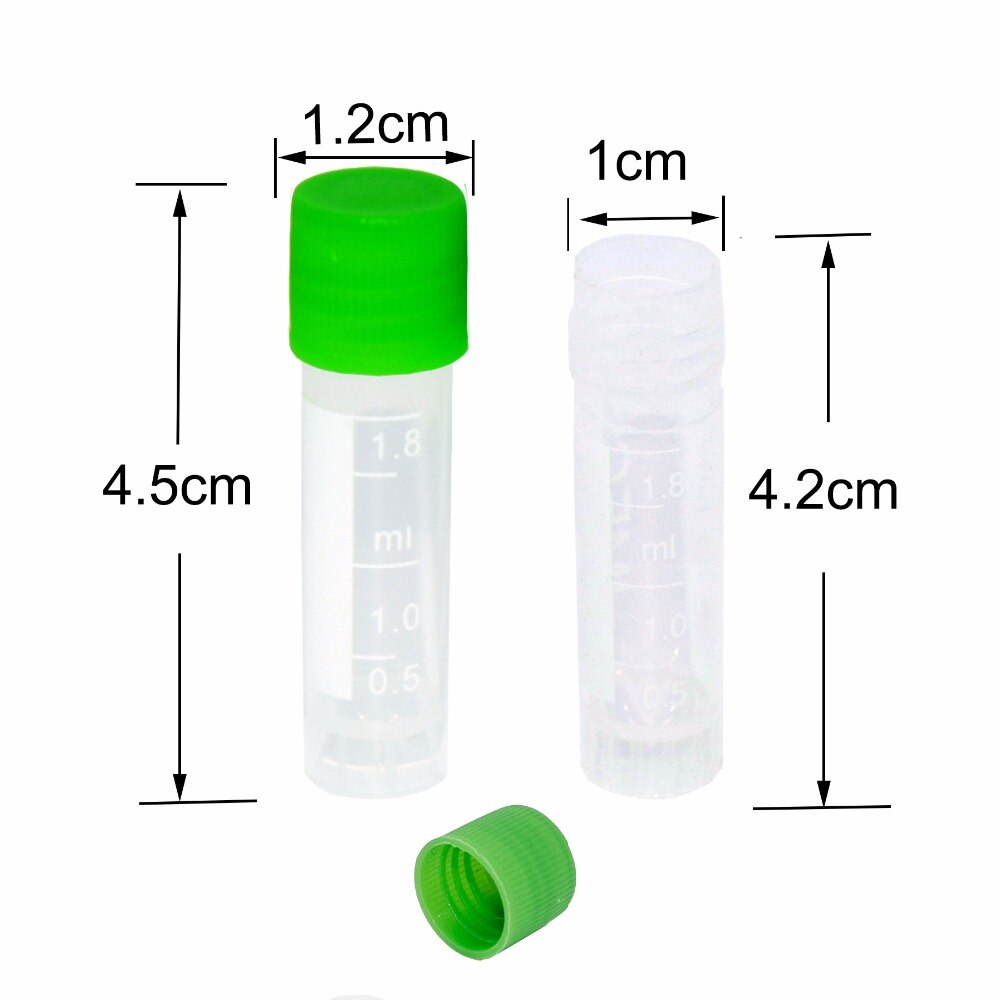 100 PCS Clear Plastic Test Tubes Centrifuge Tubes 1.8ml Science Lab Microcentrifuge Tubes (Green)