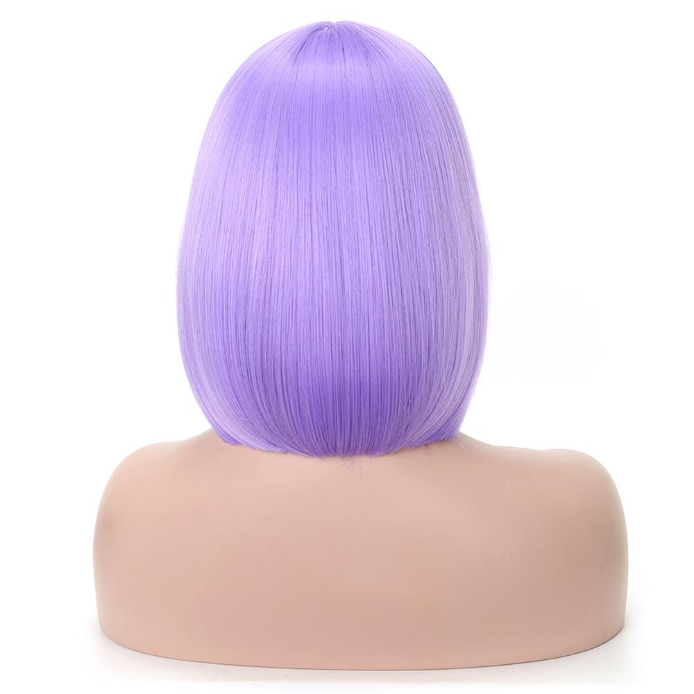 Rosa star 13 tommer korte lys lilla bob syntetiske rett hår parykker med pannelugg for kvinner fargerike cosplay hår parykker