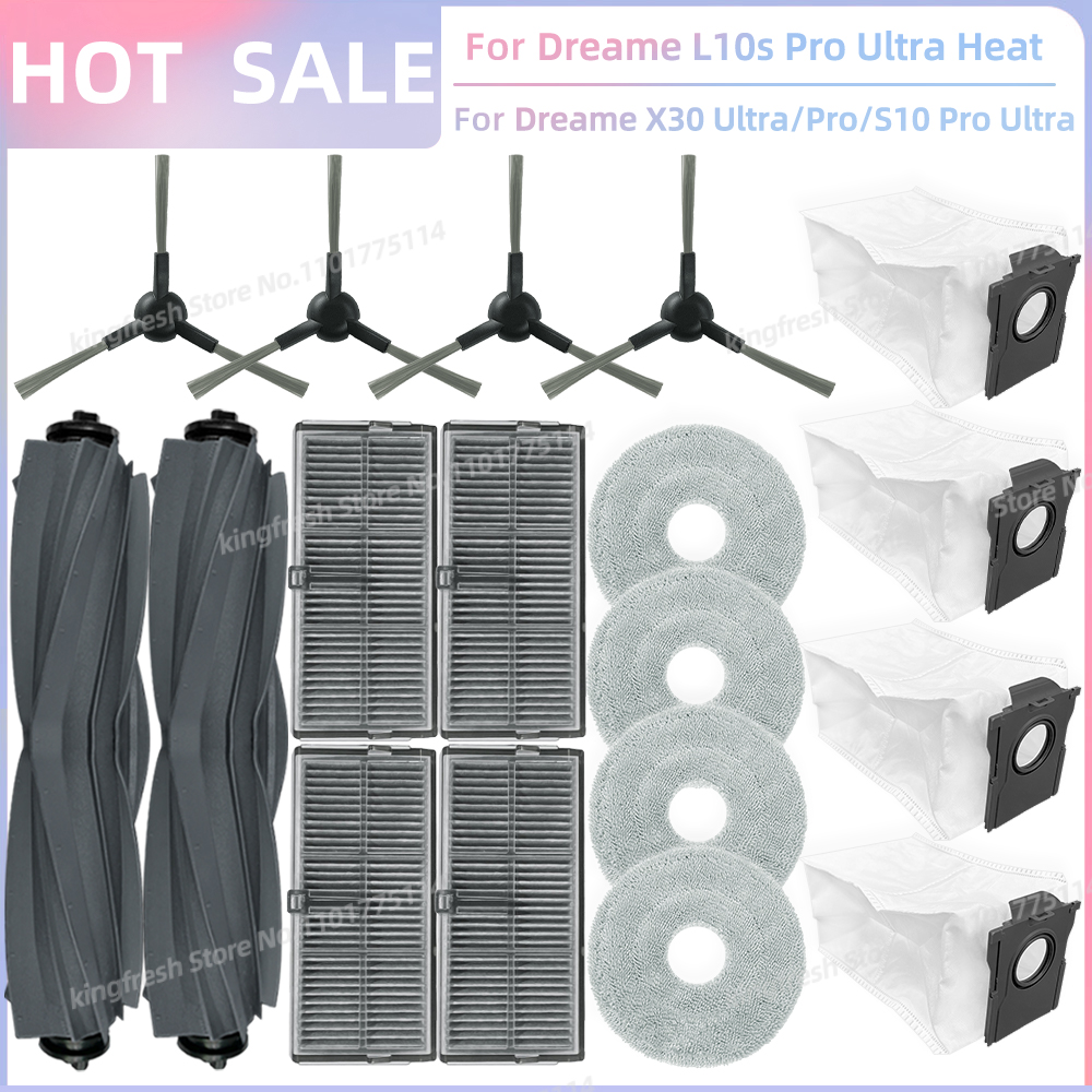 Compatible avec (Dreame L10s Pro Ultra Heat / X30 Ultra / L10s Ultra Gen 2 , Mova E30 Ultra) Pièces Rouleau principal Brosse latérale Filtre Chiffon de nettoyage Sac à poussière Accessoires: green