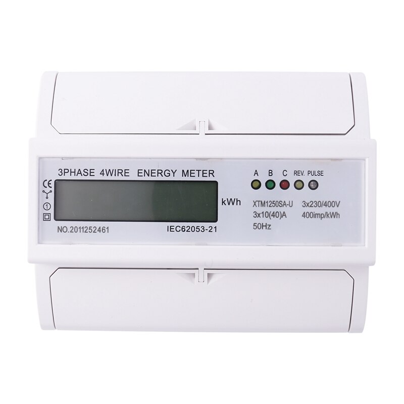 3 Phase 4 Wire Electric Digital Kwh Energy Meter LCD Three Four Wire DIN-Rail KWh Meter 230V/400V: 10-40A