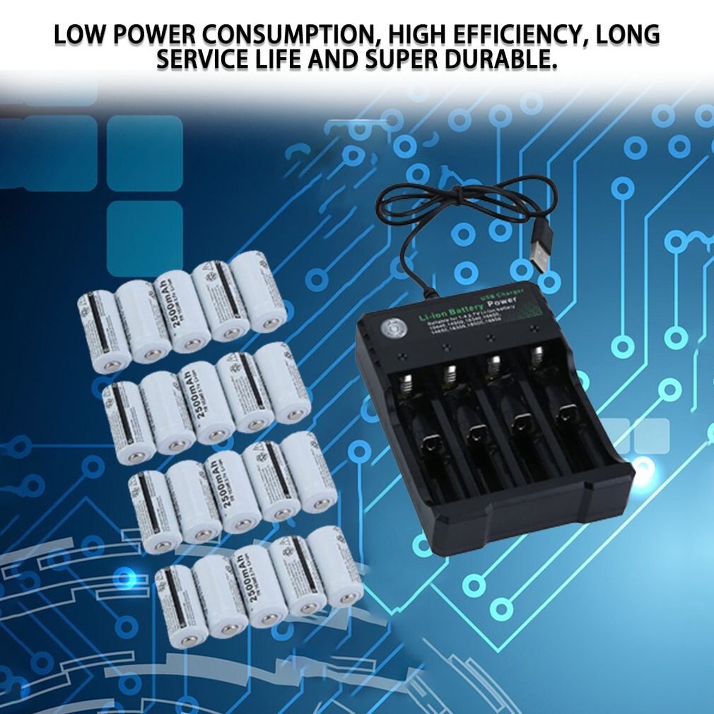 Batteria ricaricabile 16340 2500mah 3.7V e caricabatterie kit batterie ricaricabili per videocamera di sicurezza Netgear Arlo-20 batterie