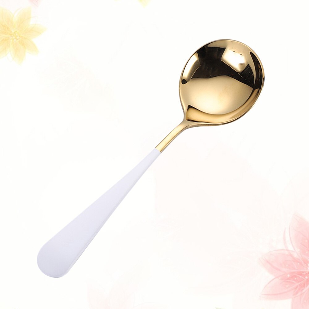 3pcs Silver 304 Stainless Steel Spoon Dessert Serving Spoon Tableware Round Spoon for Home Restaurant: White Golden