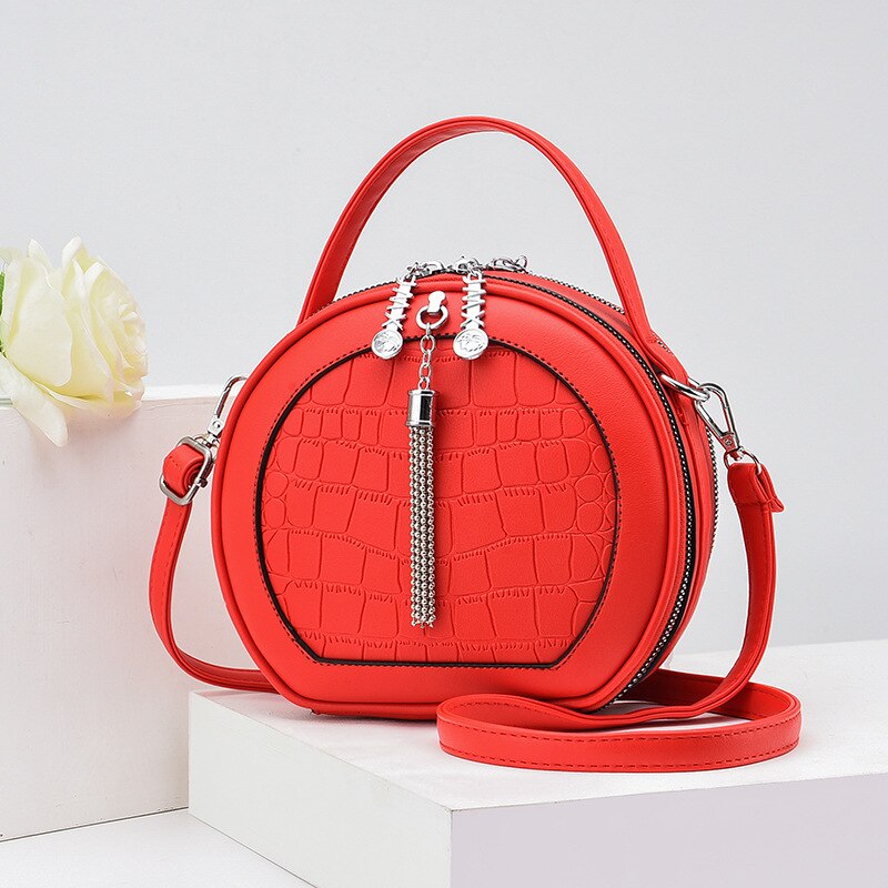 Bolso redondo pequeño para mujer, bandolera de hombro sencilla, combina con todo, informal, novedad de otoño, ,: B   red