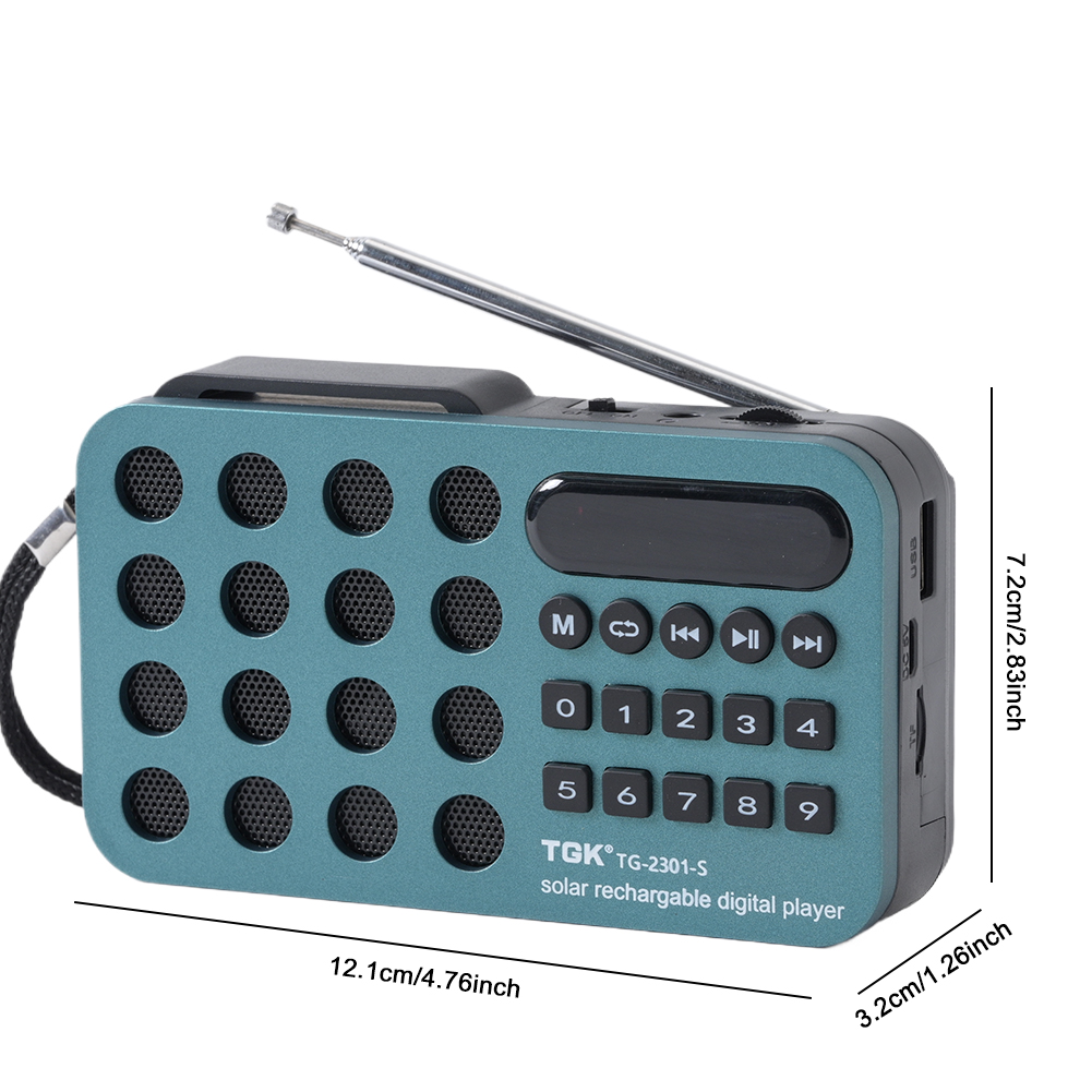 Mini radio FM Akumulatorowe radio cyfrowe USB Bluetooth Przenośne radio solarne Głośnik Odtwarzacz muzyczny Odbiornik radiowy Wbudowany głośnik: Niebieski