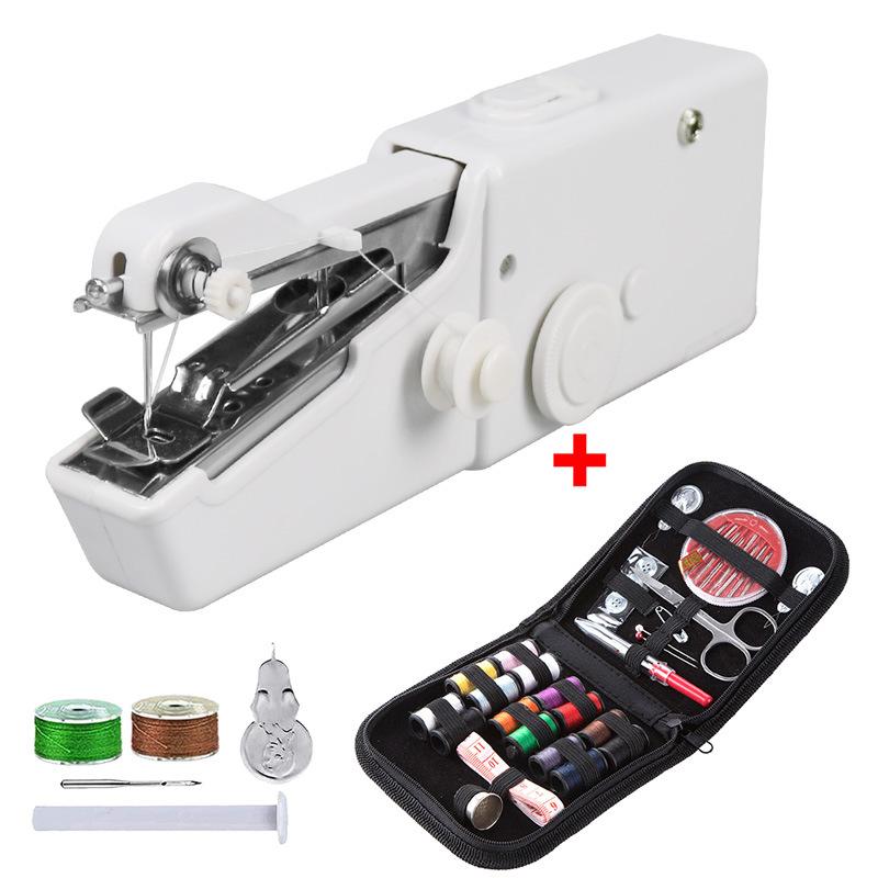 White Mini Sewing Machine DIY Clothes Small Stitch Machine Household Needlework Set Portable Sewing Machines with Sewing Kit: WT- Set 2