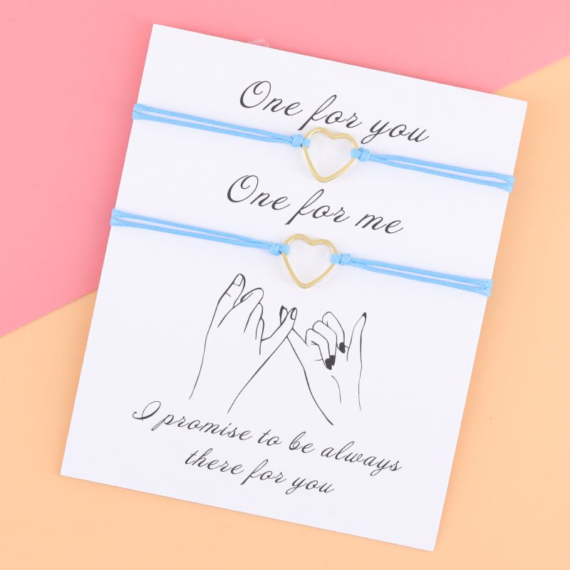 2Pcs/Set Adjustable Gold Heart Rope Bracelet Simple Gold Heart Couple Bracelet Women Men Red String for His &Her BFF: Blue