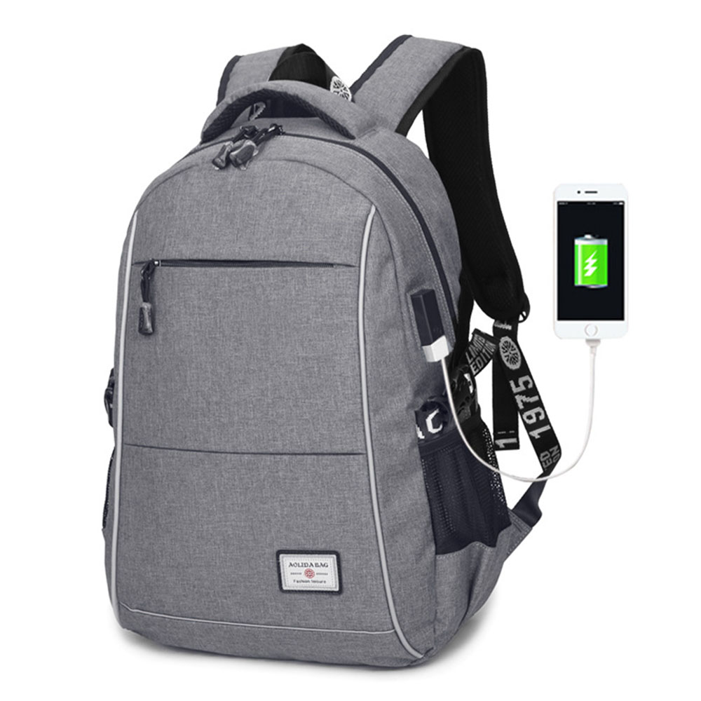 backpack male students bag Oxford waterproof USB charging backpack: gray