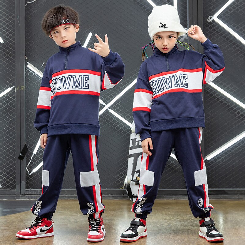 Spring Two Pieces Children's Sports Suit Boys Hip-hop Street Dance Clothes Girls Jazz Breaking Outfit Kids Clothing