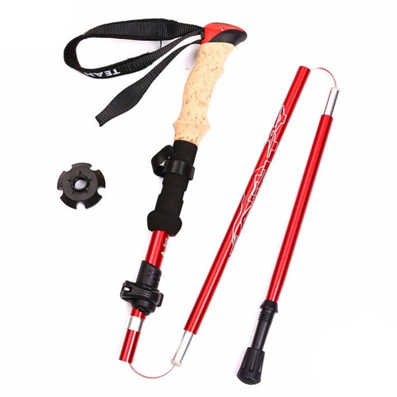 1pc Foldable Hiking Walking Sticks Aluminum Trekking Pole Camping Hiking Walking Pole Telescopic Crutches Tool