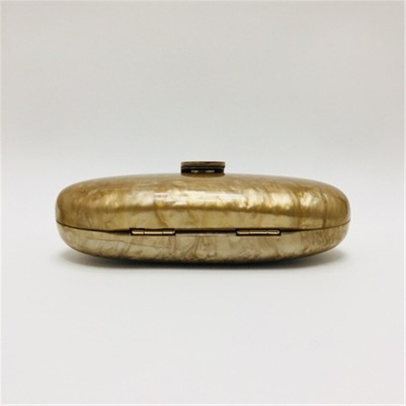 Hand Bag Womens Clutch Bag Oval Gold Evening Bags Metal Chains Acrylic