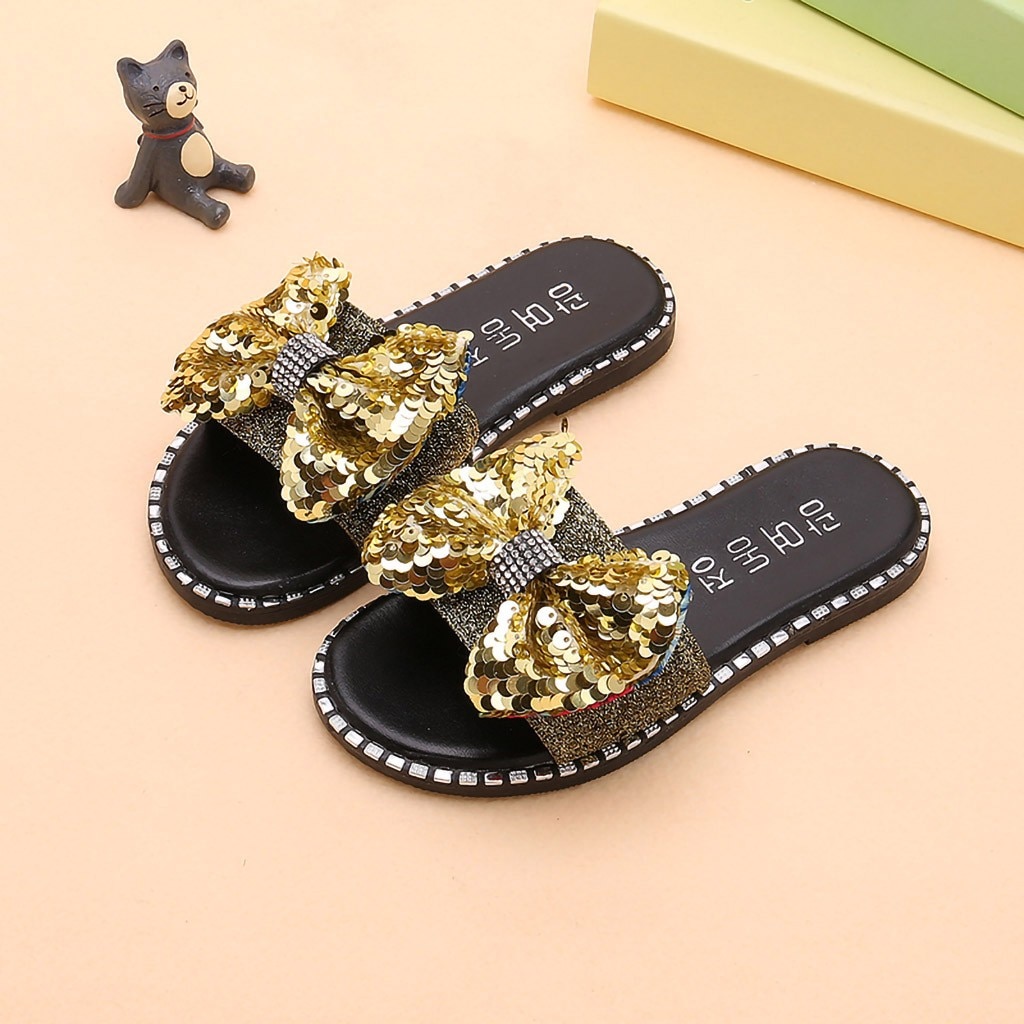Girls Rhinestone Bow-knot Summer Slipper Children Kids Baby Girls Bling Sequins Crystal Princess Slipper Shoes pantuflas