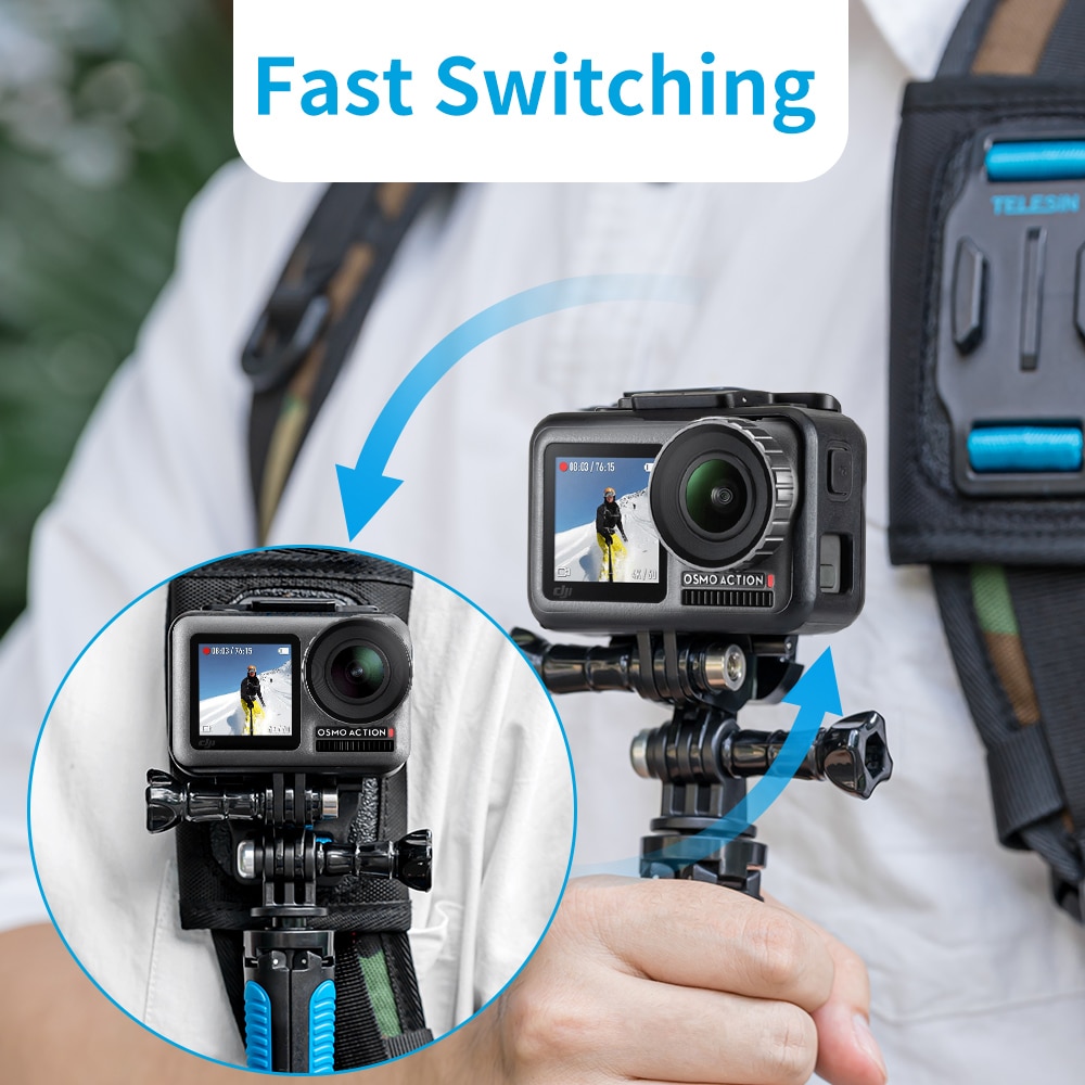 TELESIN fixation rapide bandoulière avec double tête j-crochet sac à dos support de coussin pour GoPro Hero 7 6 5 SJCAM EKEN OSMO ACTION