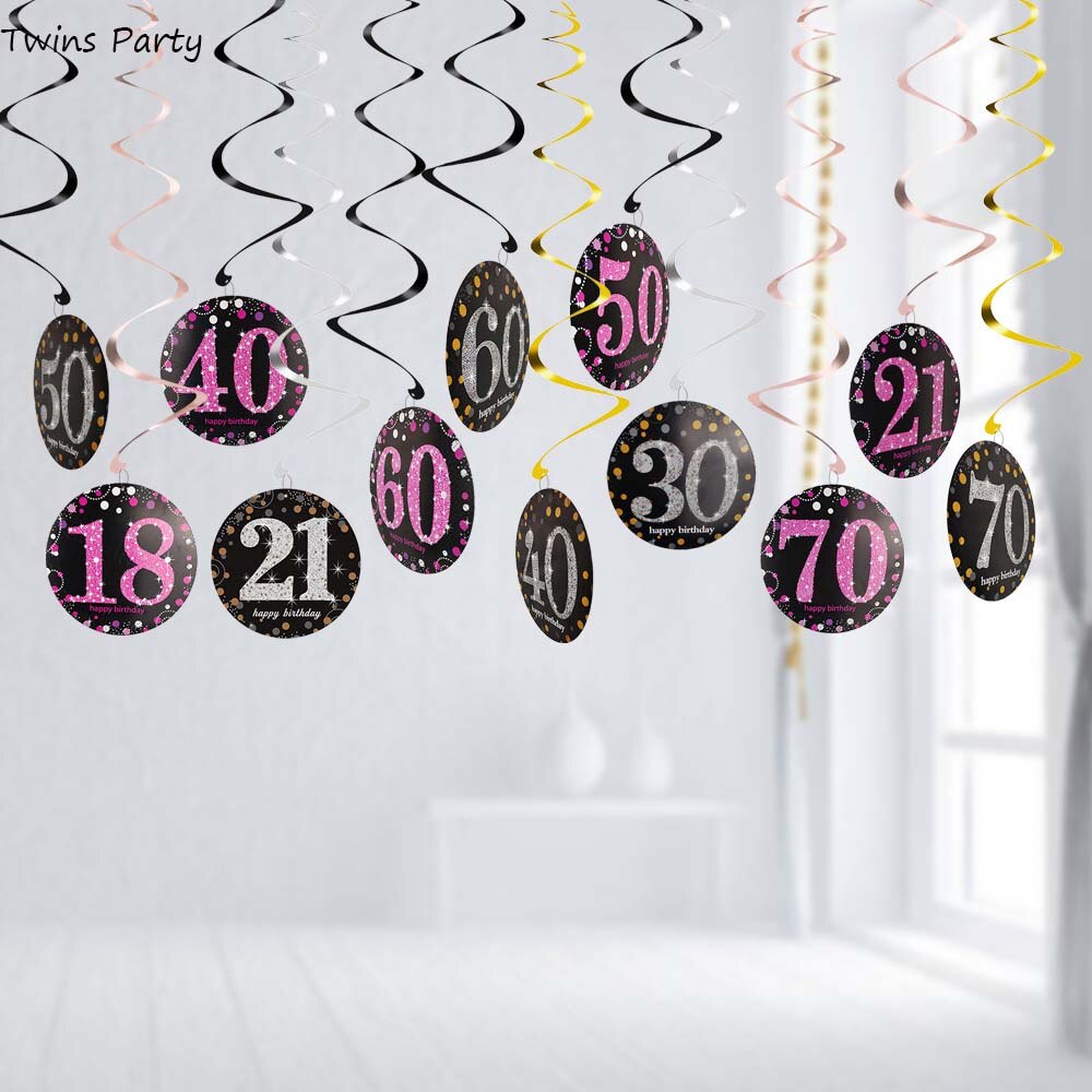 Zwillinge Party Glücklich Geburtstag Dekoration 18 21 30 40 50 60 70 Jahre Hängen Wirbelt Spirale Ornament Erwachsene Jubiläum Party liefert