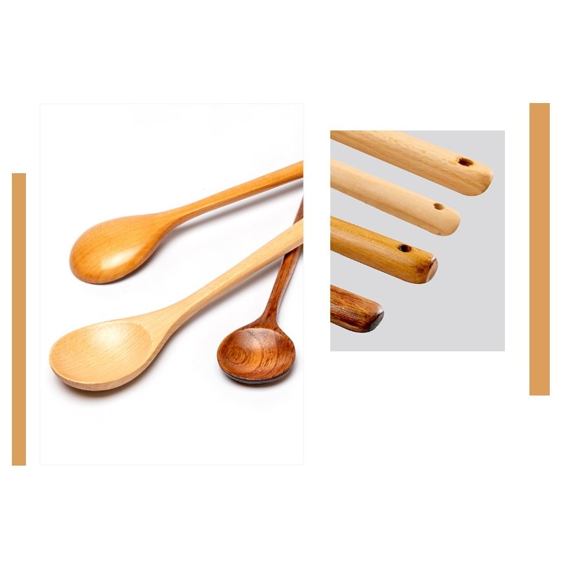 1PC Long Handle Wooden Spoon Japanese-Style Wood Soup Spoons For Eating Mixing Stirring Cooking Kitchen Supplies Tableware Home