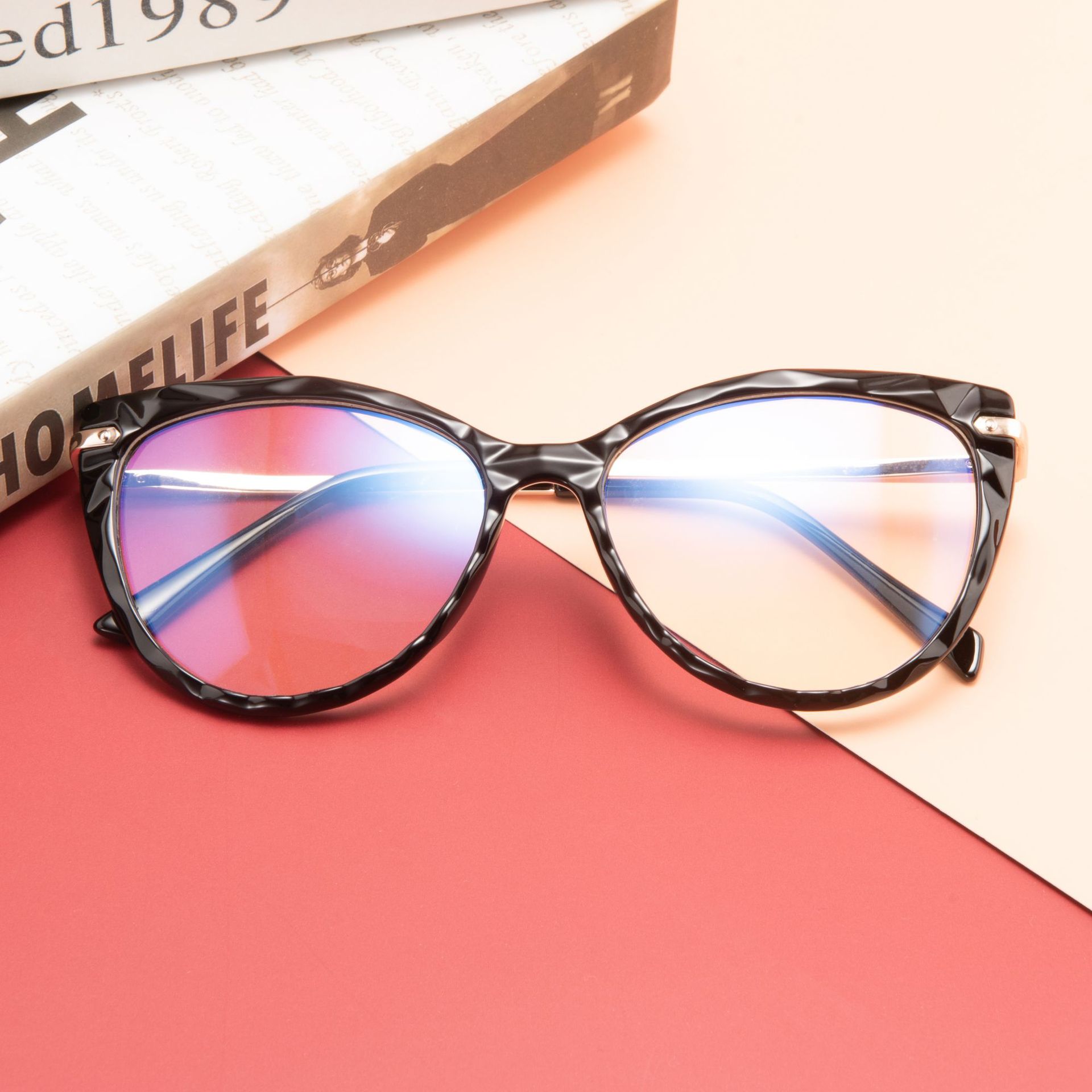 Gafas de sol con de ojo de gato y luz azul para mujer, lentes transparentes Con montura negra, de lujo,: 03
