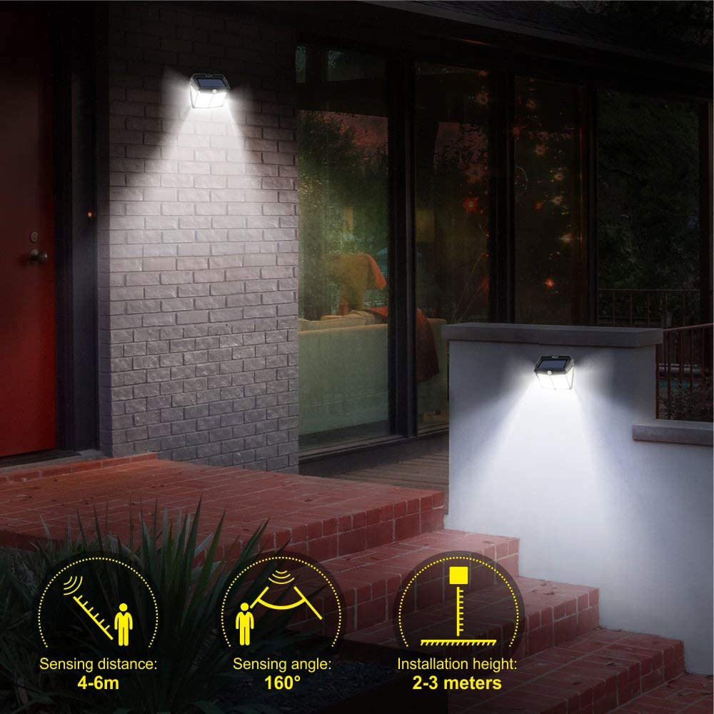 Luces solares 412 LED impermeables alimentadas por luz Solar, lámpara de pared de calle con 3 modos y Sensor de movimiento para decoración de Patio y jardín al aire libre