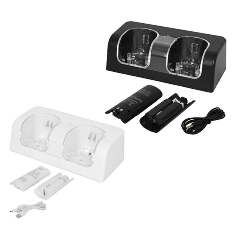 2 Poorten Laadstation Houder Voor Wii, controller Dock Station Charger Met 2X2800Mah Oplaadbare Batterij &amp; Usb Kabel
