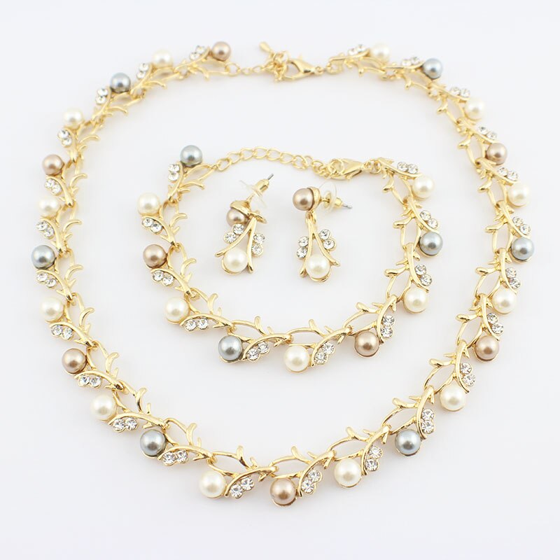 Jiayijiaduo Klassische Imitation Perle halskette Gold-farbe schmuck set für frauen Klar Kristall Elegante Partei Kostüm: 8