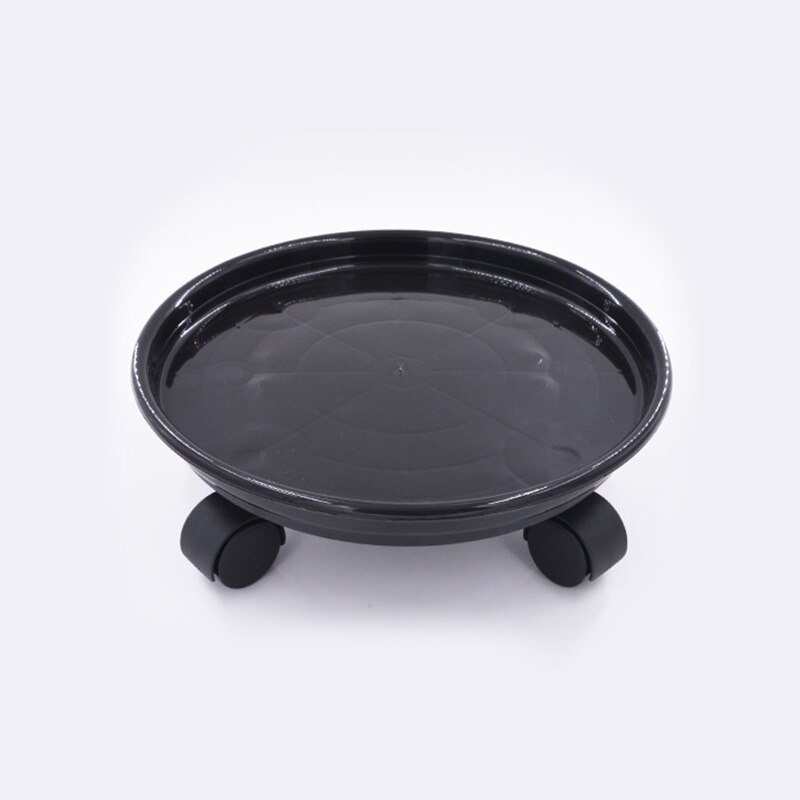 Home gardening thickened round roller universal wheel flower pot tray plastic mobile flower pot base water tray: Black S