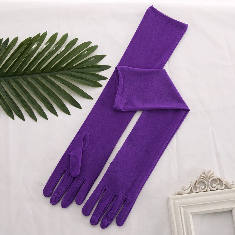 Guantes De boda largos para mujer, manoplas De satén para baile, color rojo, negro, blanco, marfil y rosa, 45CM De longitud: Morado