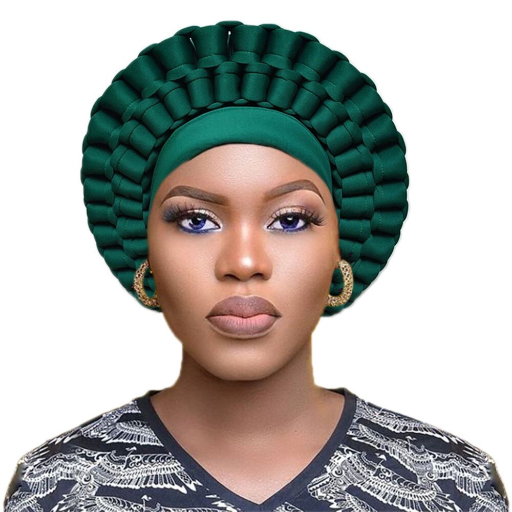 Afrikansk headtie nigeriansk turban kvinder auto gele afrikanske headwraps ankara hovedbeklædning let slips: Grøn